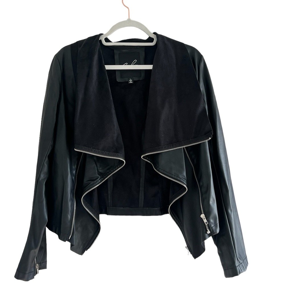 Black faux leather zipper front jacket